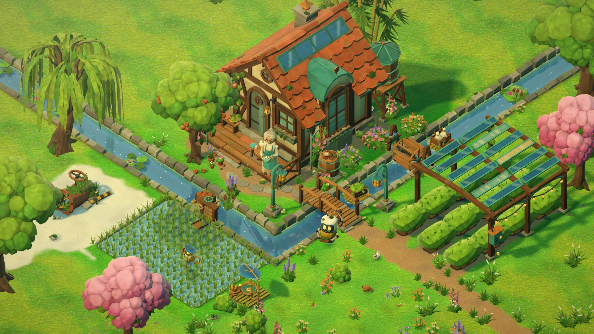 Development artwork of Solar Valley’s sunny gardens and waterways